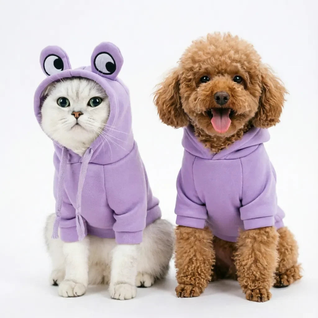Funny Purple Frog Eye Pet Hoodie, Soft Puppy Sweatshirt for Small Dogs, Chihuahua Yorkie Warm Winter Apparel, Medium