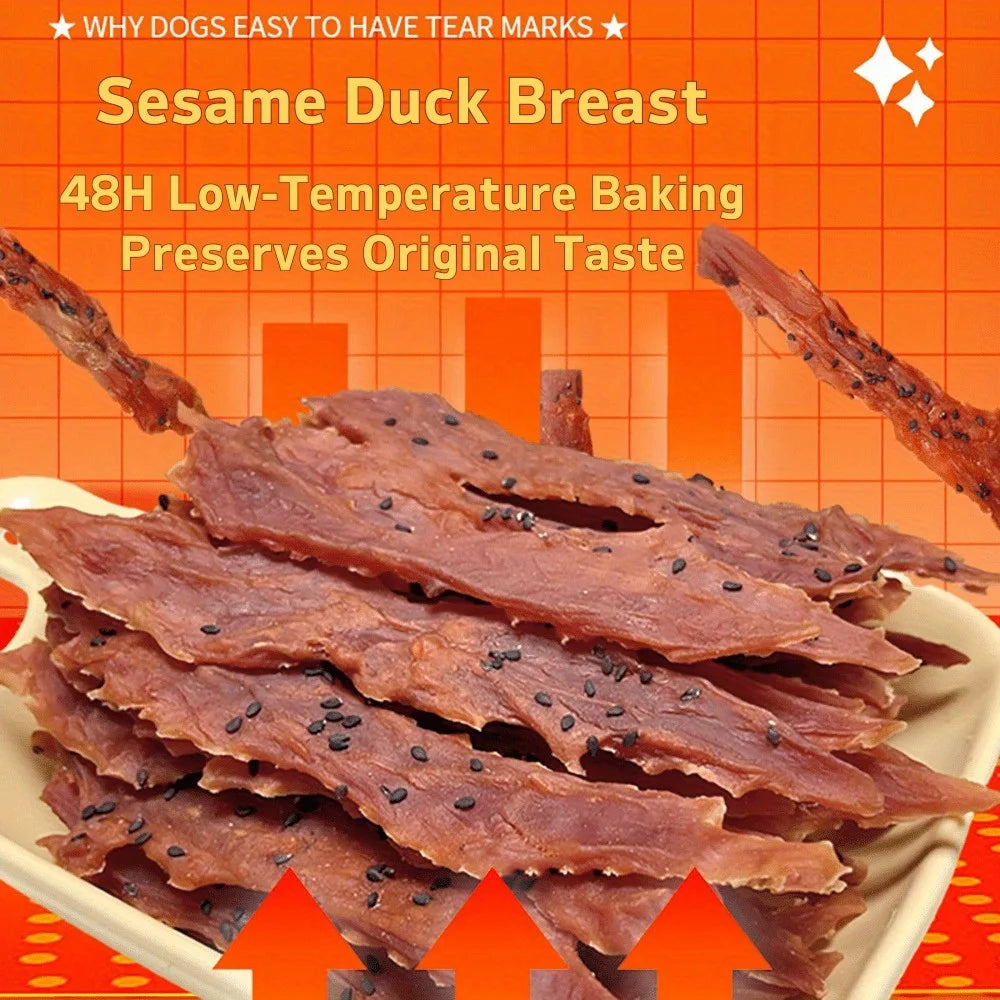 7.05oz/14.11oz(200g/400g) Sesame Duck Jerkey, All Natural Ingredients, Natural Dog Treats, Healthy, Easily Digestible