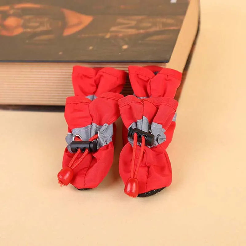 4Pcs Dog Boots Waterproof Non-slip Sole with Reflective Strip Adjustable Drawstring Soft Breathable Lining for Small Medium Dogs