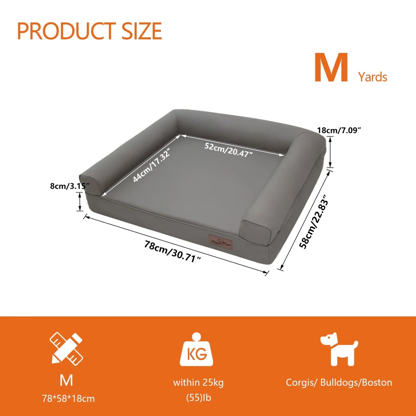 M-2XL Indoor Orthopedic Dog Bed with Supportive Base Bolster Pillow Pet Lounge Bed Sofa Microfiber Leather Cover for All Breed
