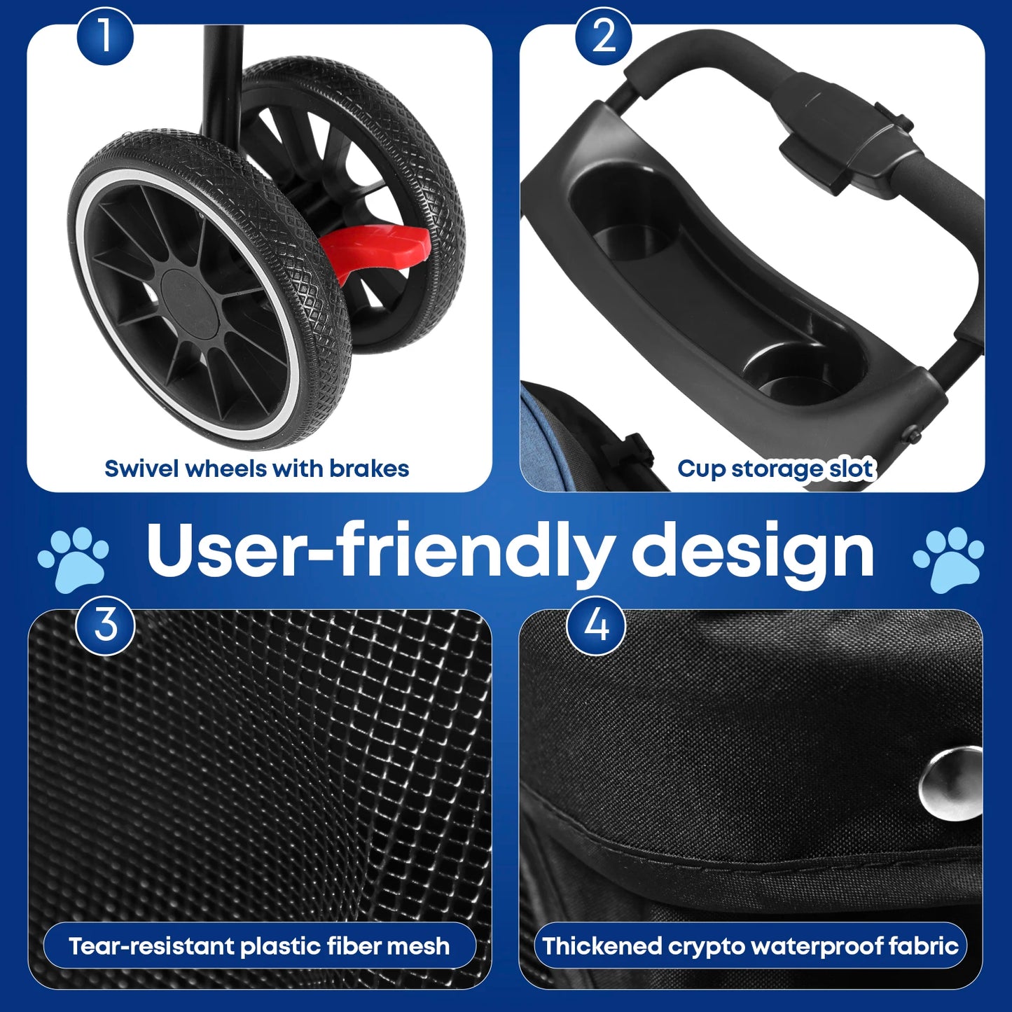 3 Wheels Pet Stroller Dog And Cat Strollers Storage Basket And Cup Holder For Small Pets Outdoor Walk