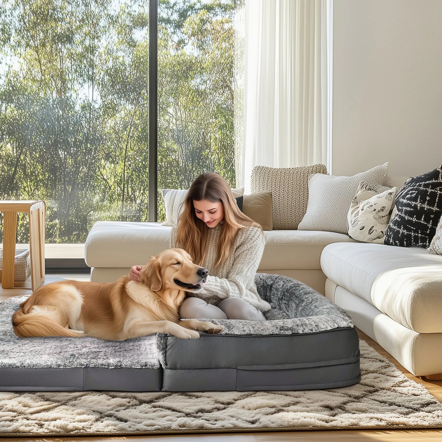 180cm Long Human Dog Bed Fits Adults and Pets Foldable Orthopedic Pet Bed Plush Cushion Cover with Bolster